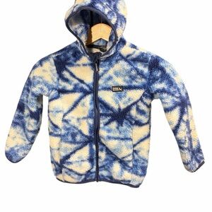 Eddie Bauer Kids Blue and Cream Patterned Fleece Hoodie Jacket